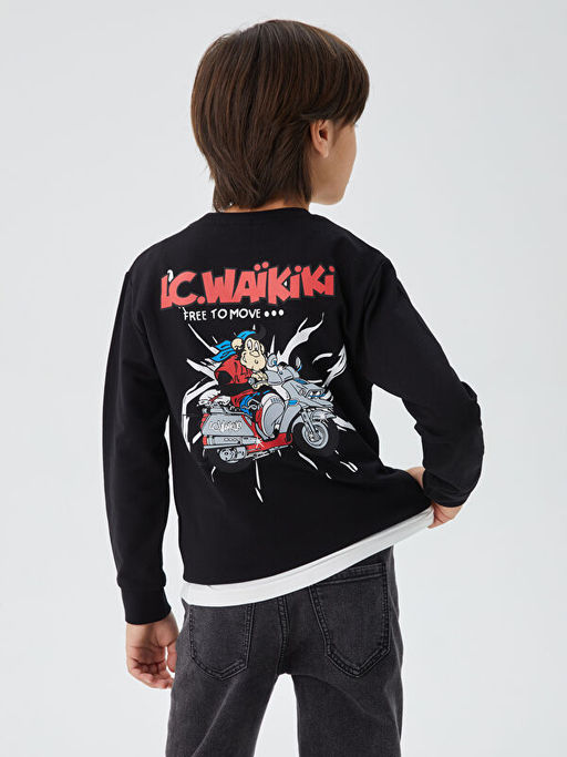 Bisiklet Yaka Nostaljik Maymun Bask?l? Uzun Kollu Erkek ?ocuk Sweatshirt - Waikiki фото 3