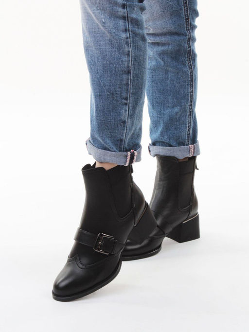 01-J4B-9A BLACK Ботинки "Челси" демисезонные женские (натуральная кожа, байка)