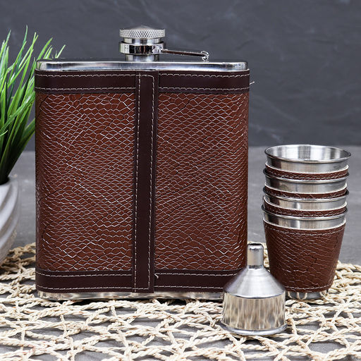 Набор в подарочной коробке Фляжка 500 мл + 4 стопки, воронка / FL-143 /уп 40/