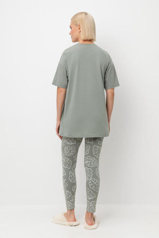Е 20099/24/зеленый чай,тропические листья пижама жен