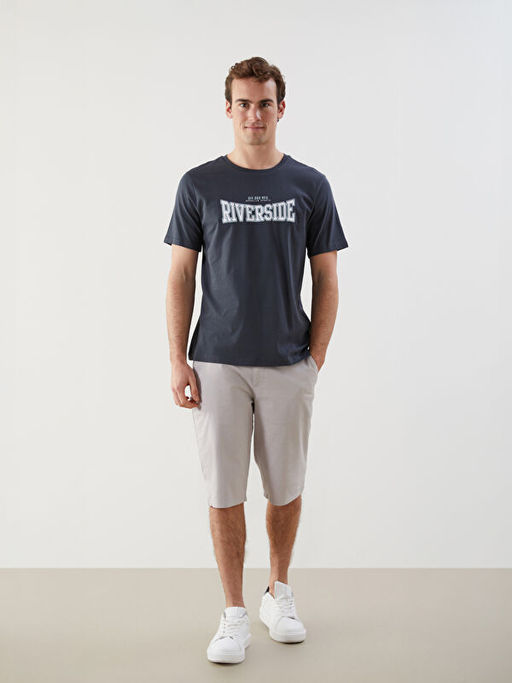 Bisiklet Yaka K?sa Kollu Bask?l? Penye Erkek Ti??rt