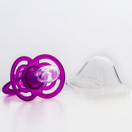 Соска - пустышка ортодонтическая, силикон, +6мес., Бантик, с колпачком, фиолетовый - Крошка я фото 3