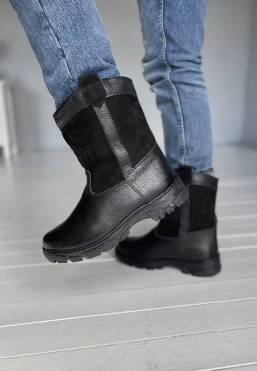 Мини-монголки мужские черные, литая подошва натуральная кожа - Мирунт фото 24