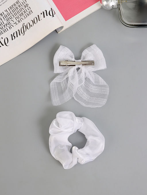 Цена за 6 шт. Набор для волос «Школьница», резинка 10 см, зажим 9 см, полоски объём, белый