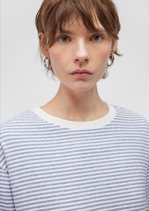 Uzun Kollu Mavi Cizgili Tisort  фото 5