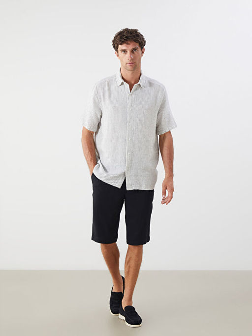 Regular Fit K?sa Kollu ?izgili M?slin Erkek G?mlek