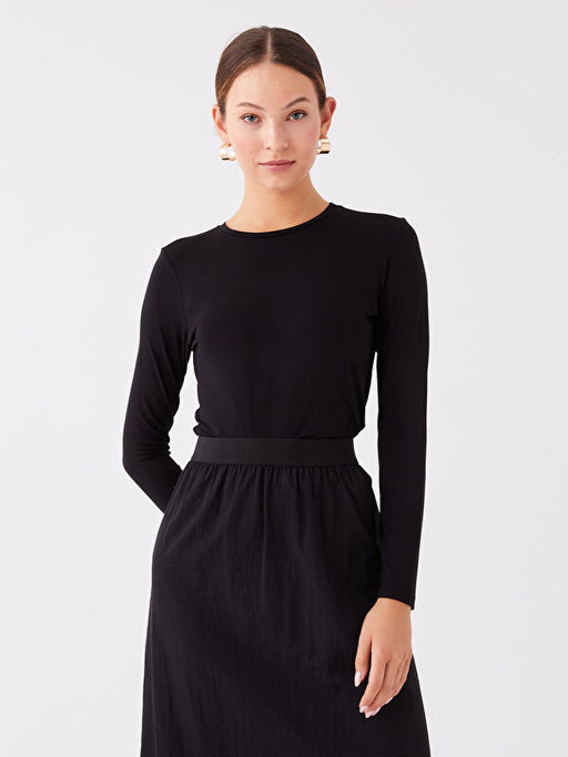 Bisiklet Yaka D?z Uzun Kollu Kad?n Ti??rt