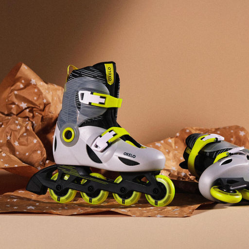 Роликовые коньки детские серо-зеленые Oxelo Play 5