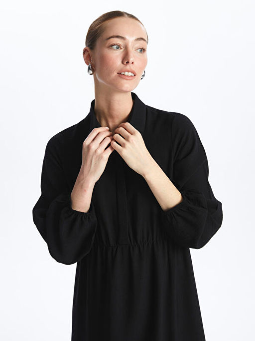 G?mlek Yaka D?z Uzun Kollu Kad?n Elbise