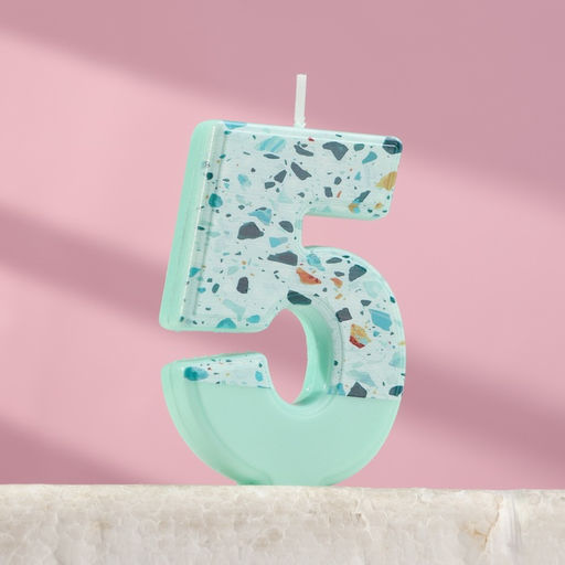 Свеча для торта «Мозаика», цифра 5, голубой