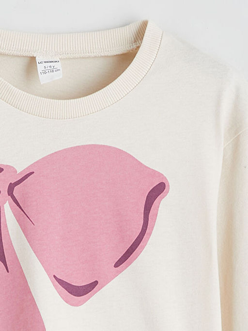 Bisiklet Yaka Fiyonk Bask?l? K?z ?ocuk Ti??rt