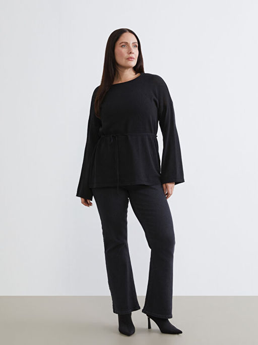 B?y?k Beden Bisiklet Yaka Kad?n Triko Kazak