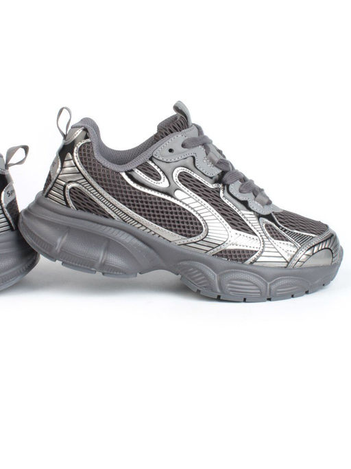 05-P247-1 BLACK/SILVER Кроссовки женские (искусственные материалы, сетка)