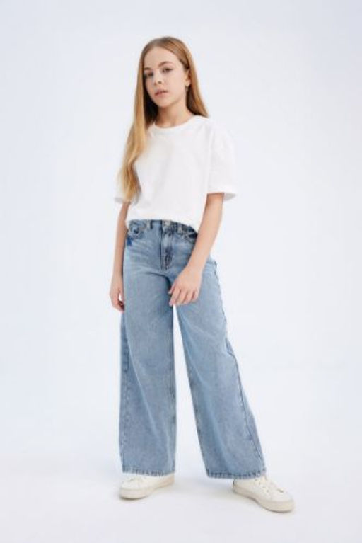 K?z Cocuk Wide Leg Genis Paca Jean Pantolon