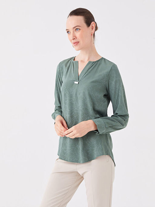 Ka??k Yaka Desenli Uzun Kollu Kad?n Tunik