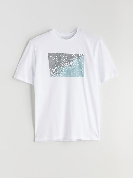 Bisiklet Yaka Bask?l? Penye Erkek Ti??rt