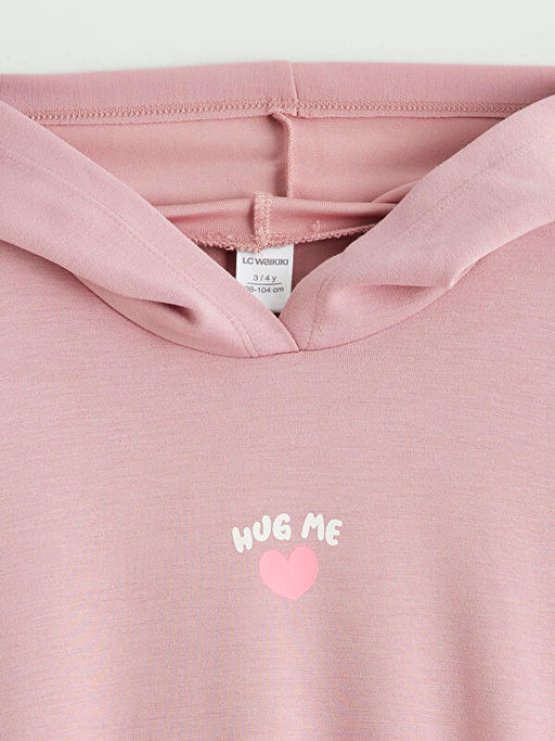 Kap??onlu Bask?l? K?z ?ocuk Sweatshirt