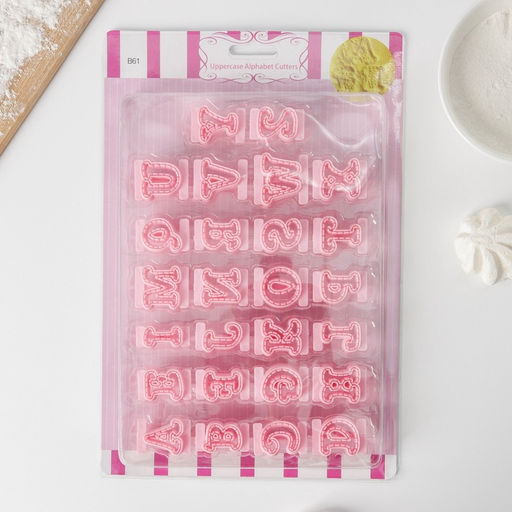 Цена за 4 шт. Печати для теста и мастики «Английский алфавит», набор 26 шт., 29×19×2.5 см, пластик, розовые
