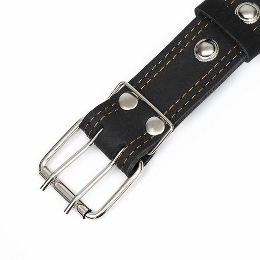 Ошейник кожаный двухслойный украшенный, 85 х 4.5 см, ОШ 50-70 см, чёрный - Пижон фото 6