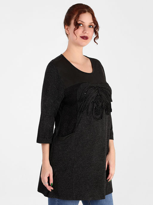 Туника женская больших размеров теплая черная - Almond фото 2