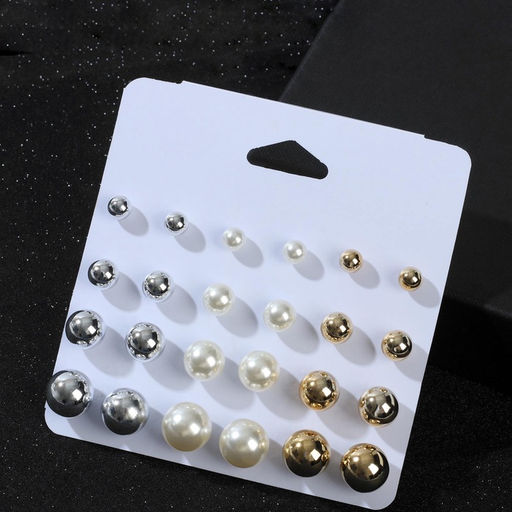 Серьги пусеты QF «Рэйчел», 12 пар, бусины d=6-12 мм, цветные