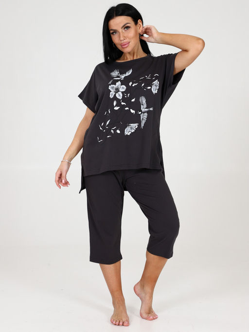 370-ДК ЖЕНСКИЙ ДОМАШНИЙ КОСТЮМ (бриджи) (Темно-серый) - А-дина фото 3