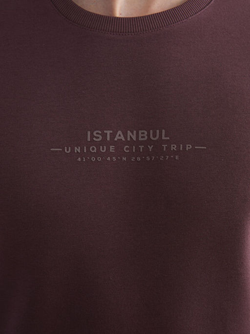 Bisiklet Yaka Bask?l? Erkek Sweatshirt