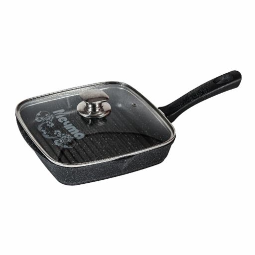 Сковорода-гриль квадр.24*24 АП Гранит black с несъемной ручкой и стекл. крышкой арт.с64802 /Мечта/