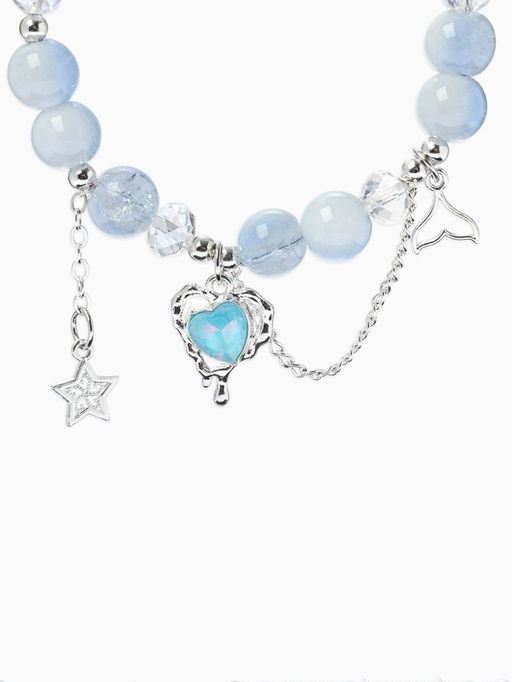 Браслет с подвесками "Сахарный" сердце тякучее, шар № 10/8, цвет небесно-голубой в серебре   1096792