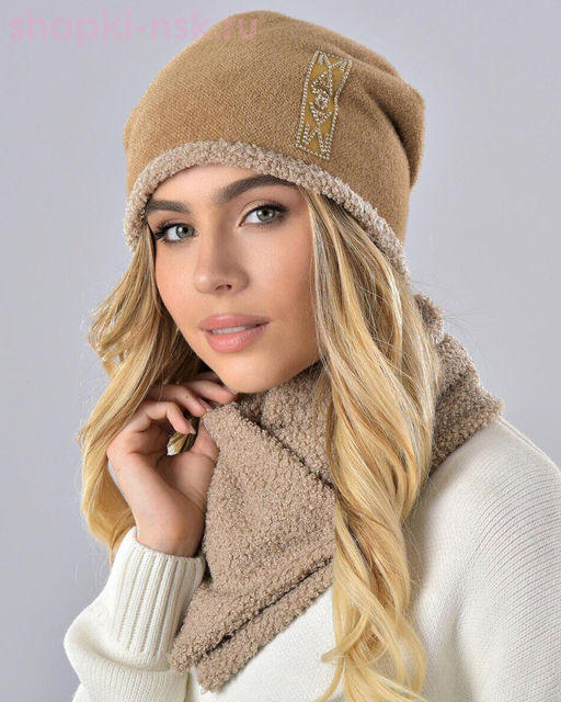 Бархат полоска термо Комплект флис (шапка+снуд) (56-58)