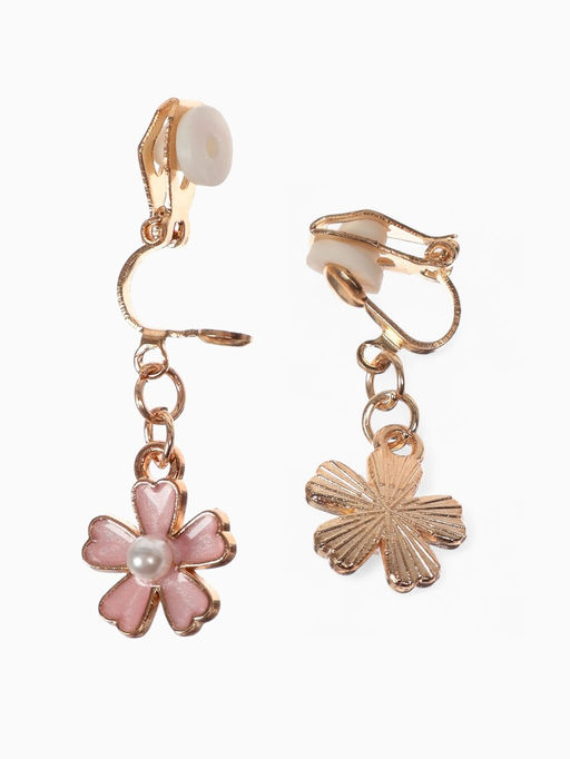 Цена за 3 шт. Серьги-клипсы детские Выбражулька «Цветочек», с жемчужиной, бело-персиковые в золоте