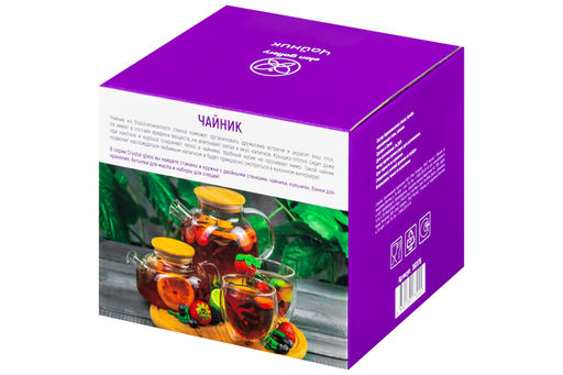 Чайник 1 л 20,5*13,5*12,5 см Crystal glass с ситом+бамб.крышк.с метал. дном/с силик.уплот, золото - Elan gallery фото 8