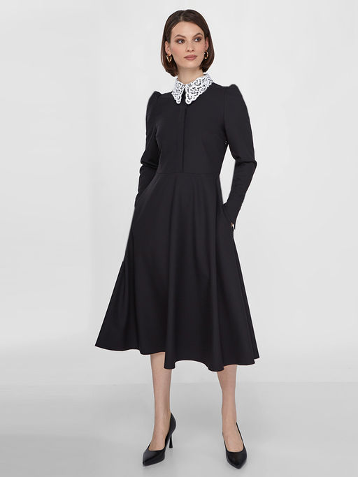 Платье с кружевным воротником потайная планка OD-886-1 черный