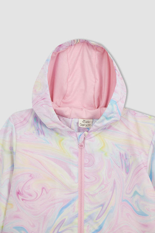 Пальто с капюшоном и водоотталкивающим рисунком для маленьких девочек - Defacto фото 2