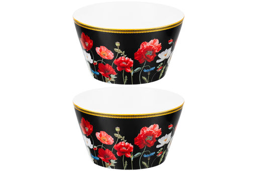 Набор 2 салатников 600 мл 13*13*7,5 см Маки на черном NEW BONE CHINA - Elan gallery фото 5