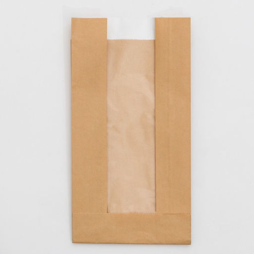 Цена за 50 шт. Пакет крафт, V-образное дно, с продольным окном 23,5 х 12 х 5 см