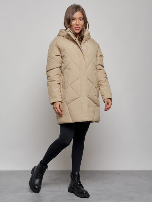 Зимняя женская куртка модная с капюшоном светло-коричневого цвета 52361SK - Holdluck фото 3