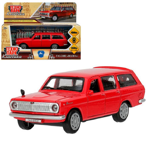 Технопарк. Газ-2402 "Волга" 12 см, металл,откр дв, багаж, инерц, красный., кор. арт.2402-12-RD-WOD