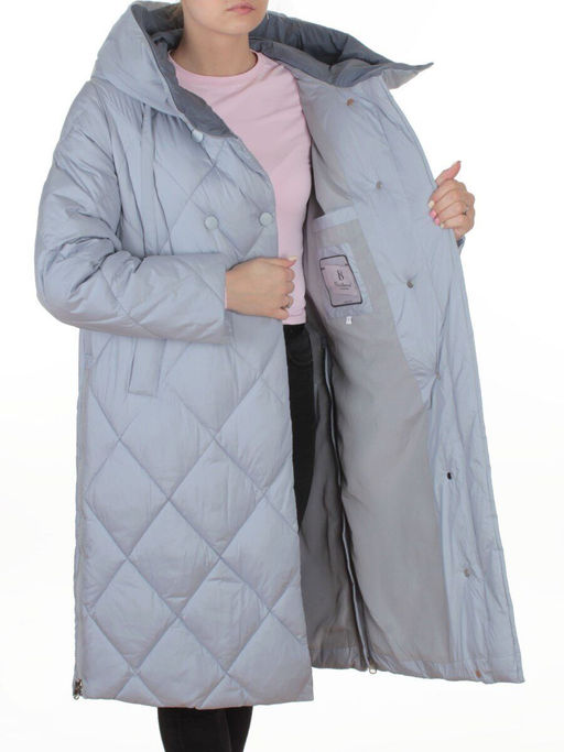 8388 GRAY/LT. BLUE Пальто стеганное зимнее женское оверсайз (200 гр. холлофайбер)
