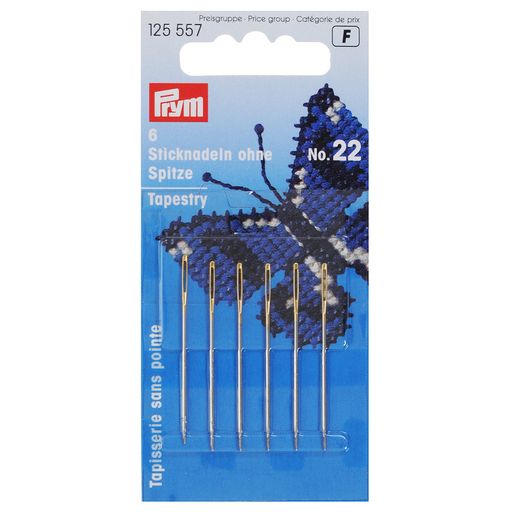 Иглы для шитья ручные PRYM 125557 для вышивания №22 в блистере 6 шт. скругленное острие