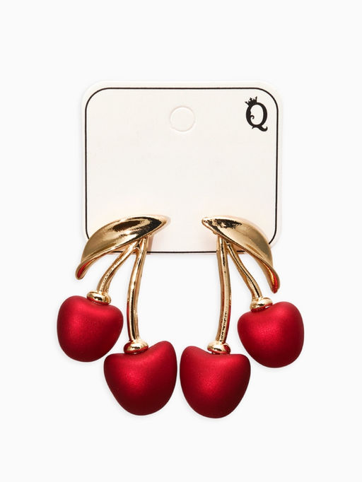 Серьги жемчуг "Вишня", цвет красный в золоте