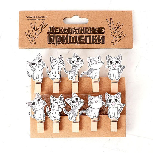 Прищепки и веревка для декора «Котята» 10 шт., 100 см