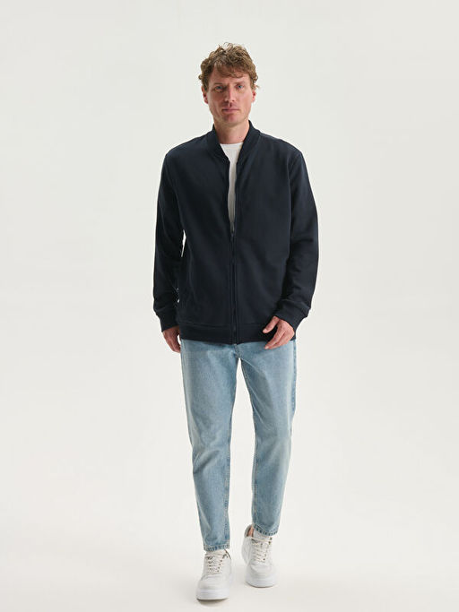 Kolej Yaka Uzun Kollu Erkek Fermuarl? Sweatshirt