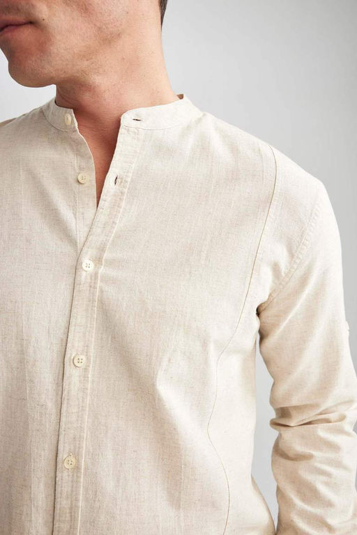 Рубашка из смесового льна с длинным рукавом и воротником Modern Fit - Defacto фото 7