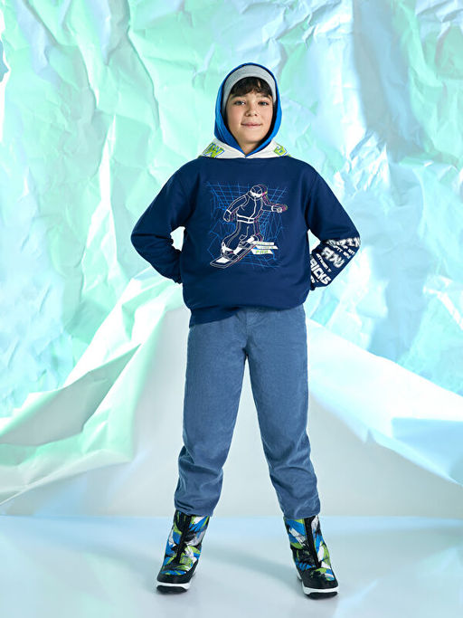 Bisiklet Yaka Bask?l? Uzun Kollu Erkek ?ocuk Sweatshirt - Waikiki фото 2