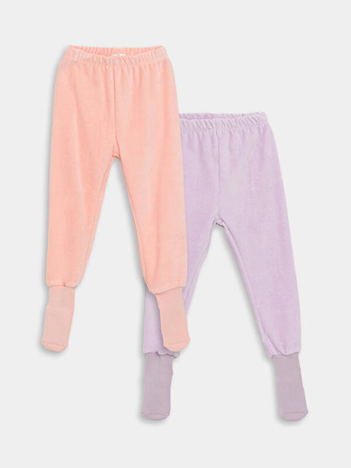 Beli Lastikli Kadife K?z Bebek ?orapl? Pijama Alt 2li
