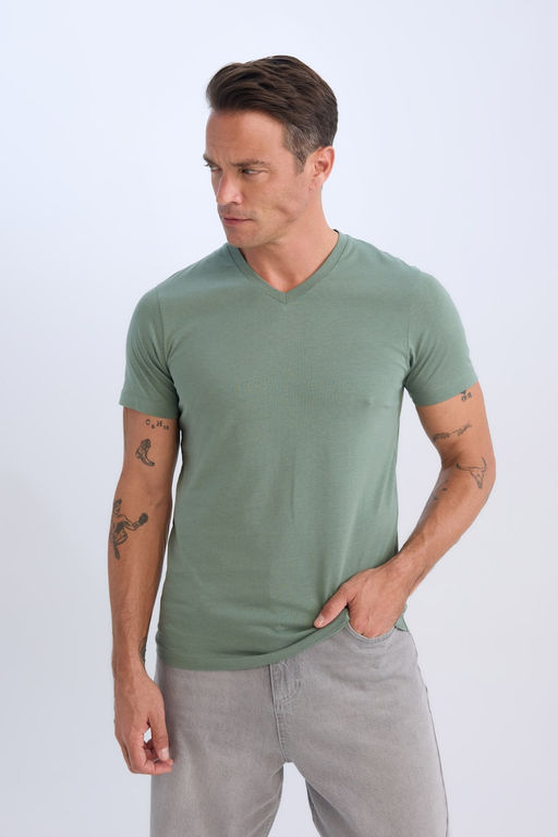 %100 Pamuk NEW REGULAR FIT Esnek Kuma_ Basic Ti__rt - Defacto фото 3
