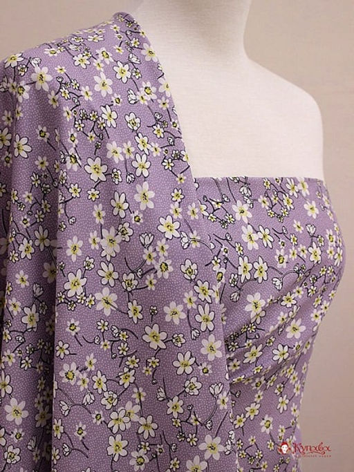 Штапель Белые цветочки на пшене цв.сиреневый туман, ш.1.42м, вискоза-100%, 90гр/м.кв - Купава фото 7