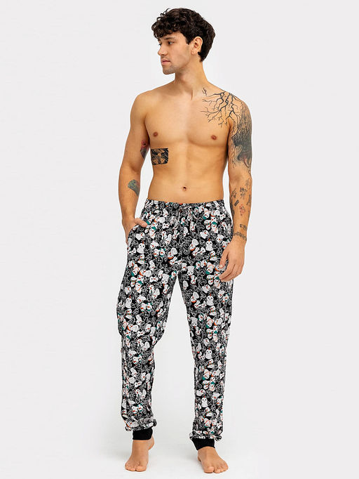 Брюки мужские домашние черные с новогодним принтом - Mark formelle фото 2