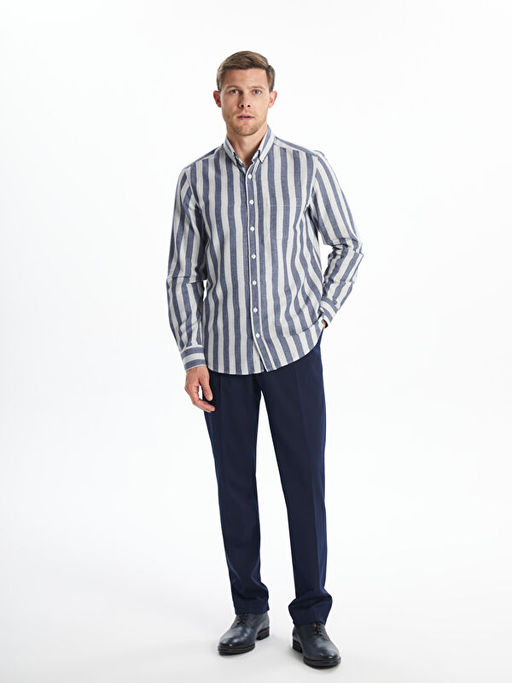 Regular Fit Uzun Kollu ?izgili Erkek G?mlek